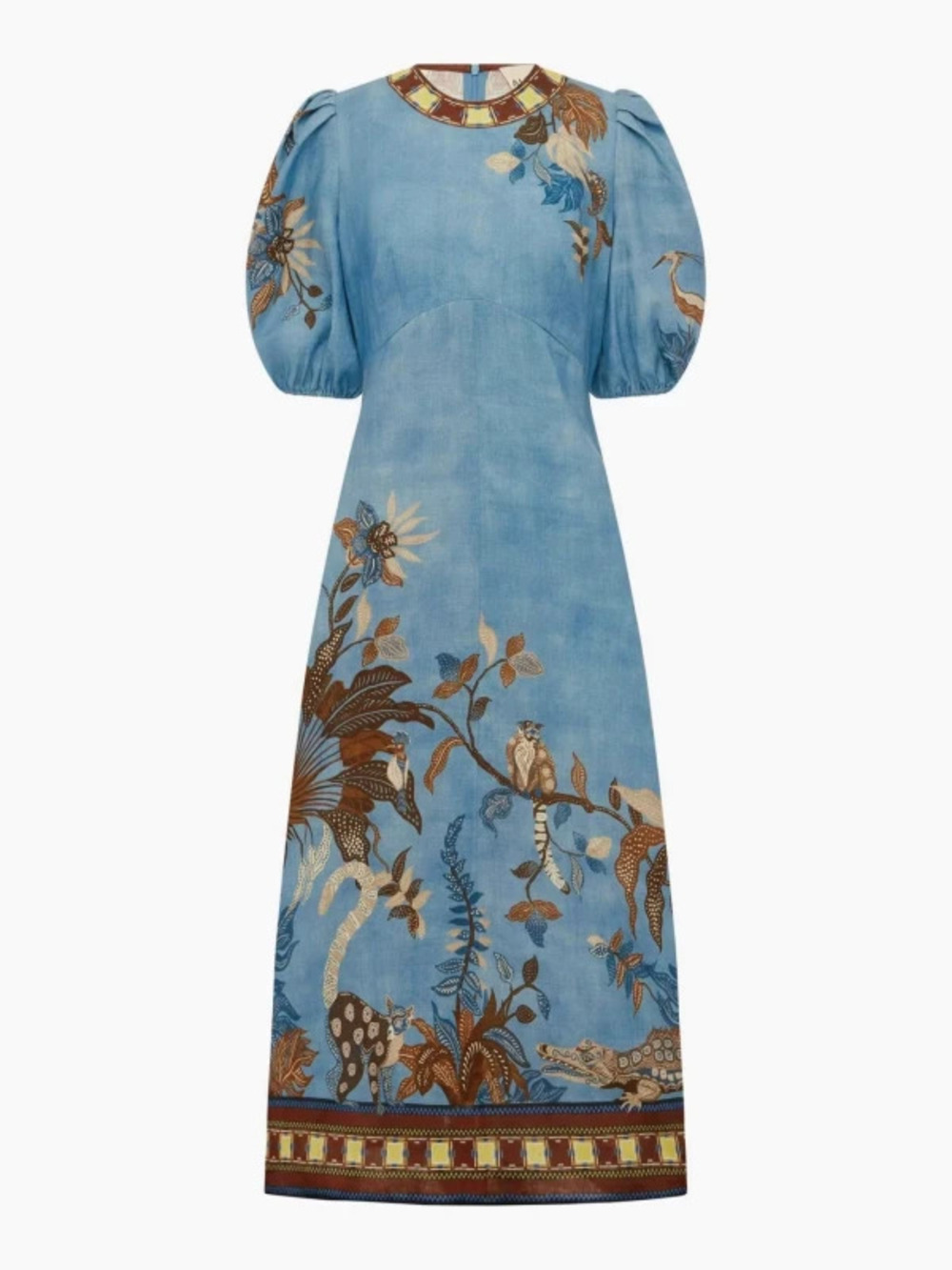 ZARA Casual Fashion Graffiti Linen Dress Round Neck Lantern Sleeves